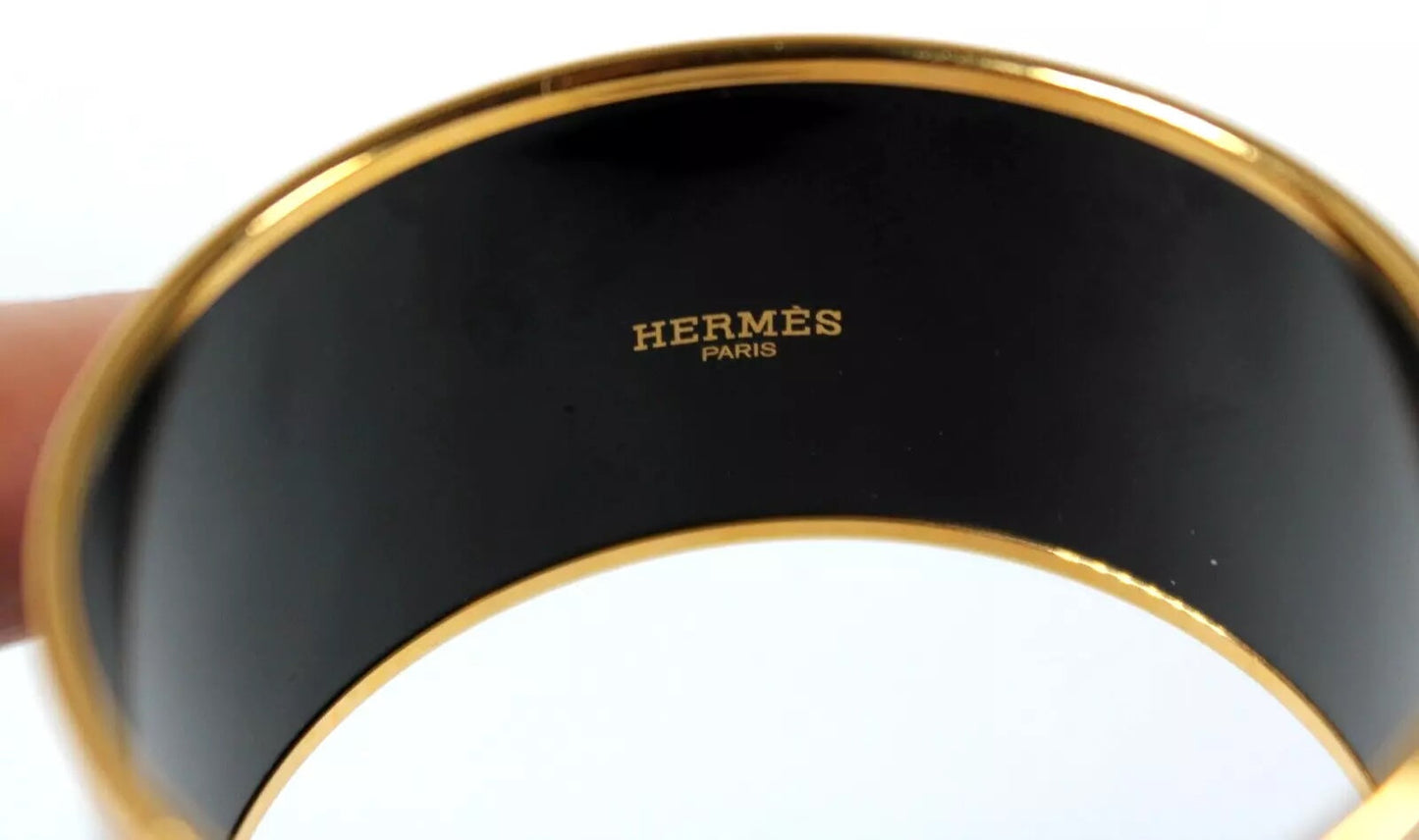 HERMÈS ENAMEL & 18K GOLD PLATED BRAZIL WIDE BANGLE BRACELET