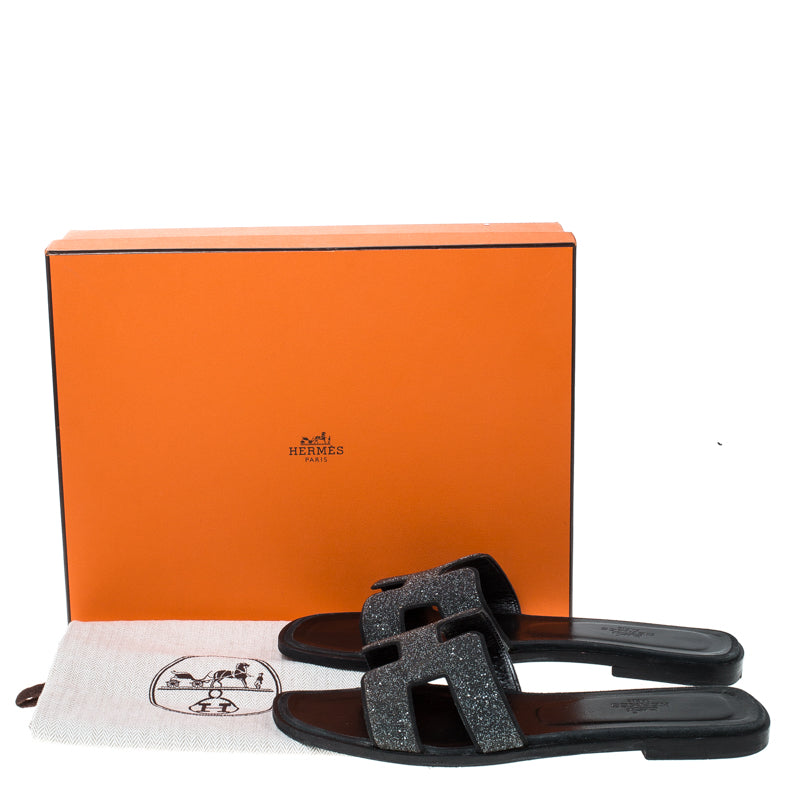 HERMÈS CRYSTAL EMBELLISHED ORAN MULES NOIR