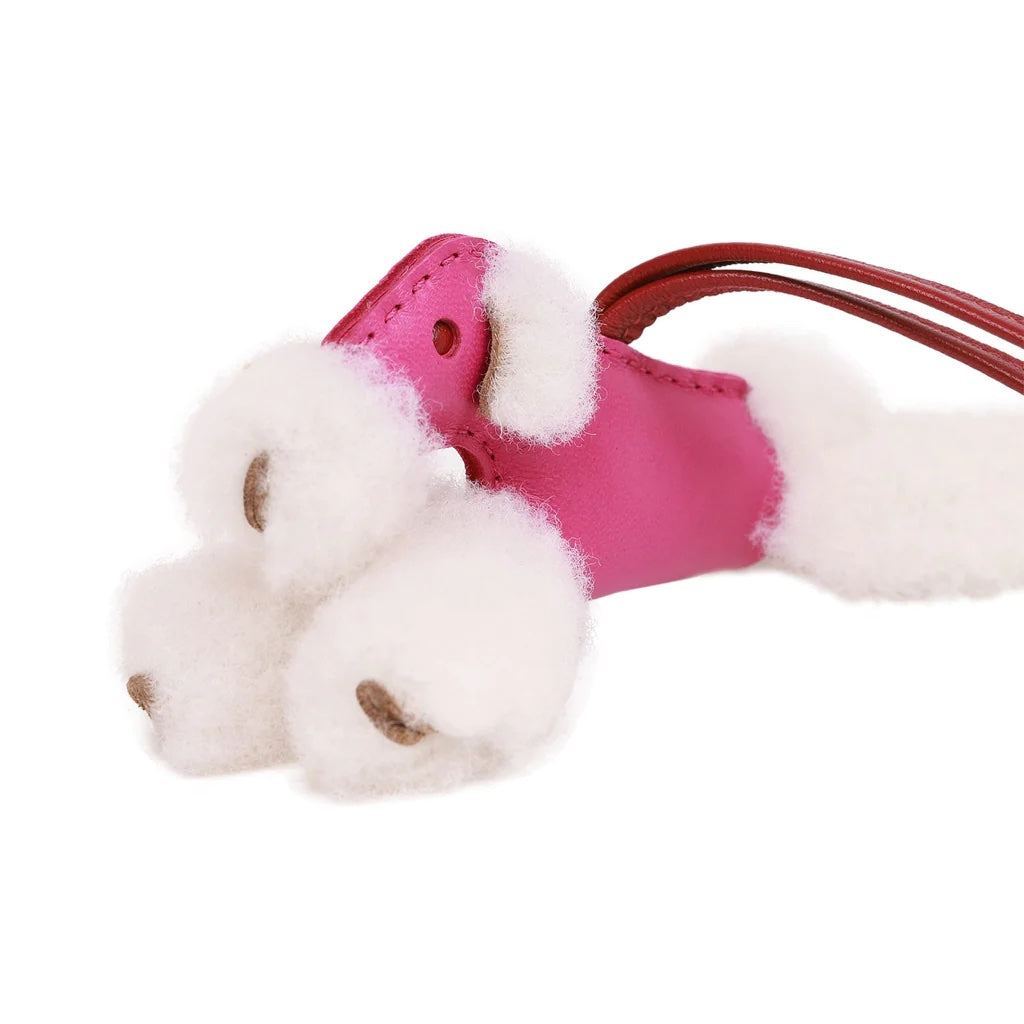 HERMÈS ROSE POURPRE & ROUGE GRENAT LAMBSKIN & SHEARLING BUDY BAG CHARM