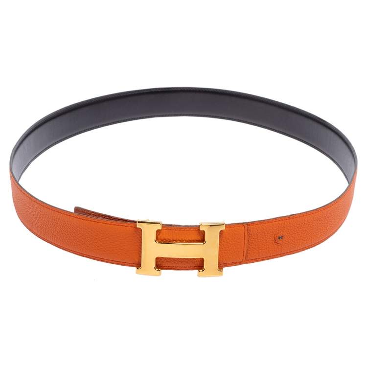 HERMÈS CONSTANCE H REVERSIBLE LEATHER BELT IN ORANGE NOIR