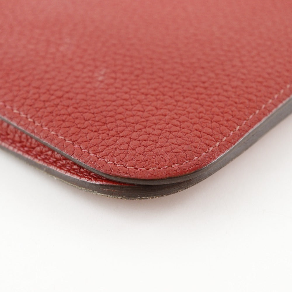 HERMES Long Wallet Purse Taurillon Clemence Red Dogon GM Women