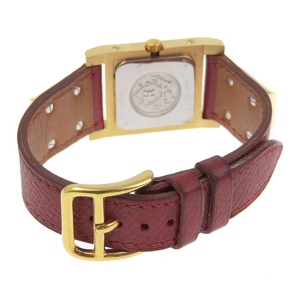 HERMES Watches Quartz ME1.201 Plated Gold , Leather wine-red Medor White dial Women