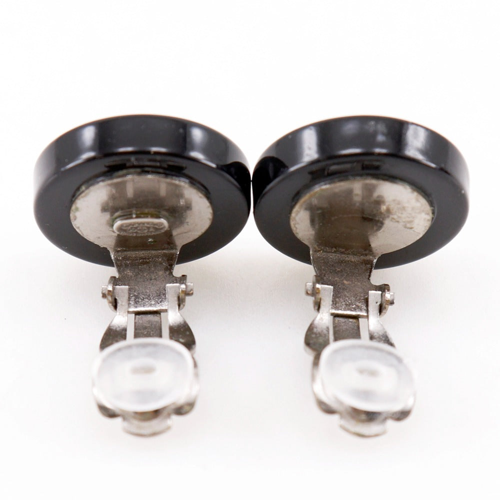 CHANEL Earring plastic Black / Silver logo Women