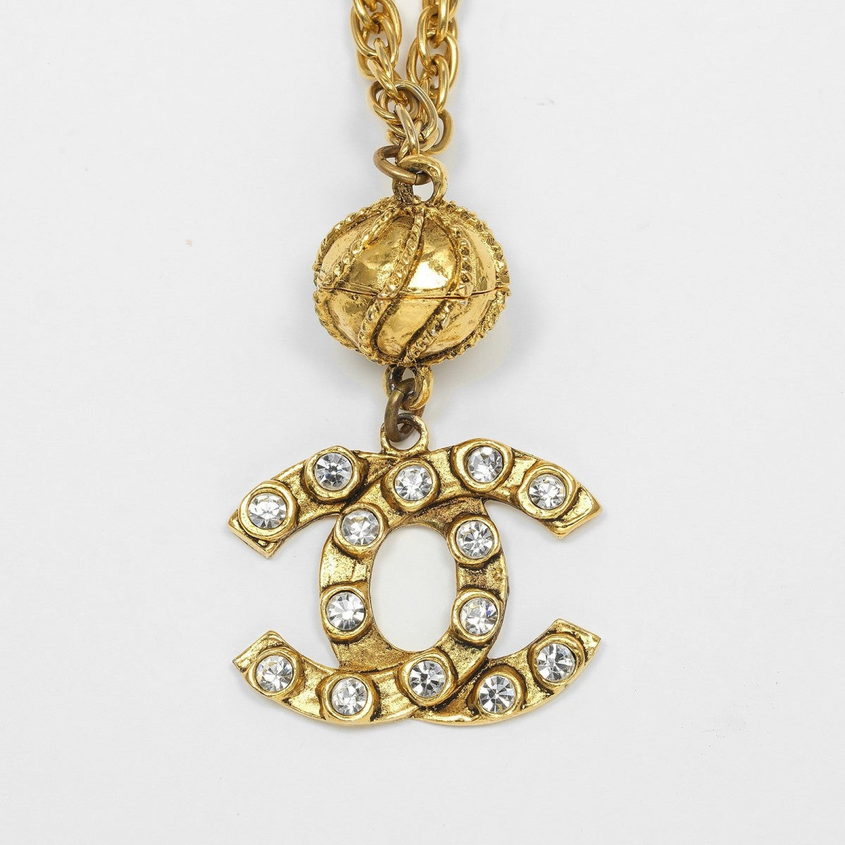 CHANEL Necklace Plated Gold, Rhinestones gold COCO Mark vintage