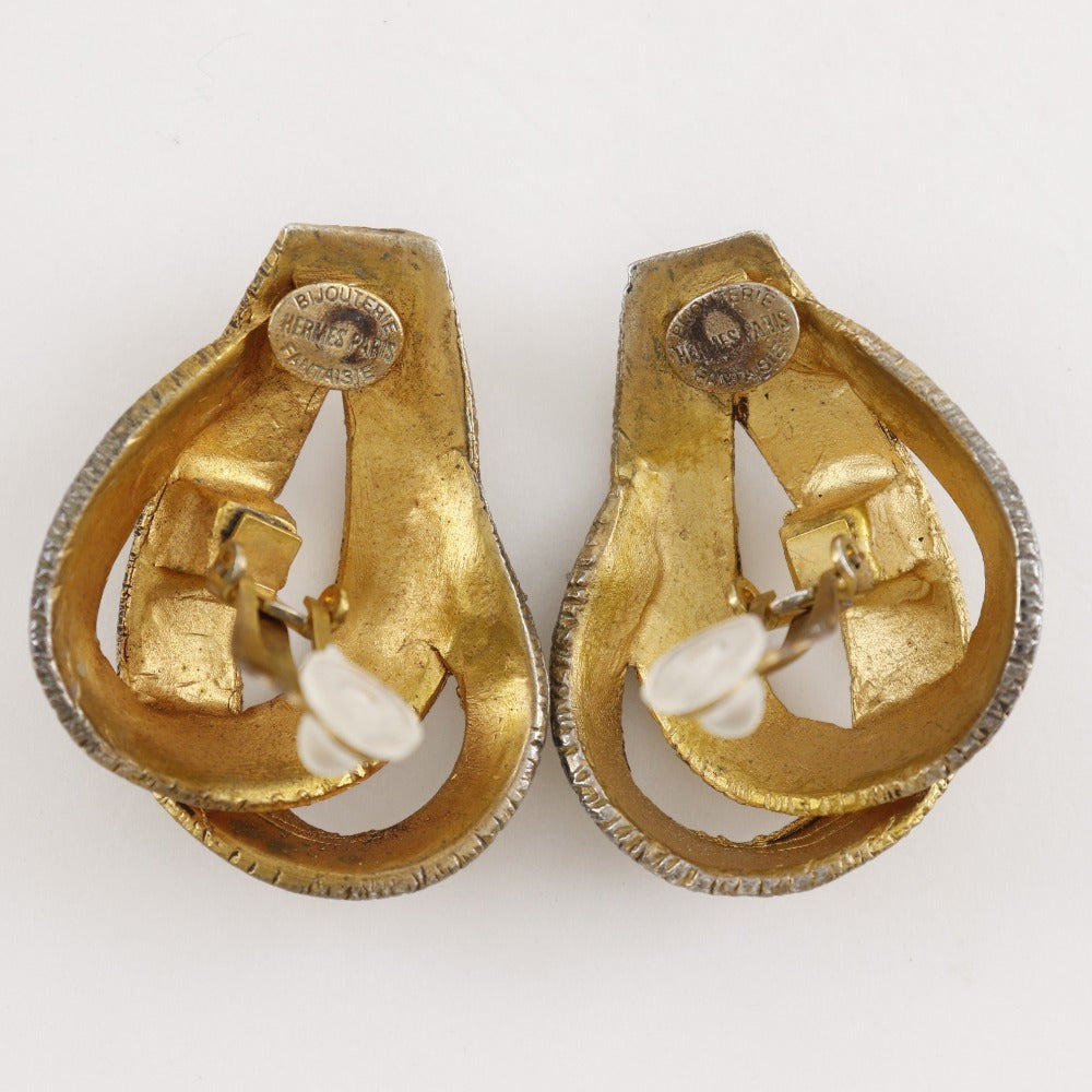 HERMES Earring Plated Gold gold BIJOUTERIE FANTAISIE Ribbon motif