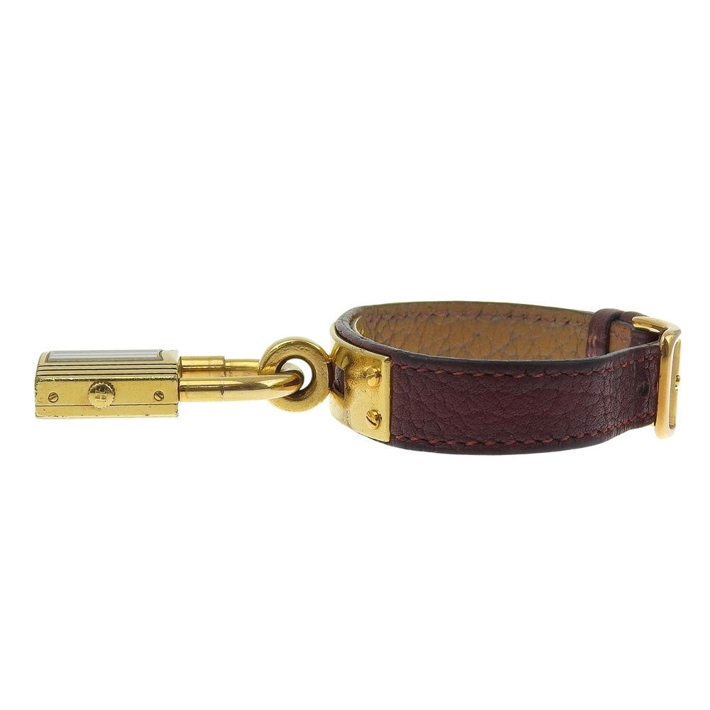 HERMES Watches Quartz Plated Gold , Leather gold Kelly watch wine-red dial