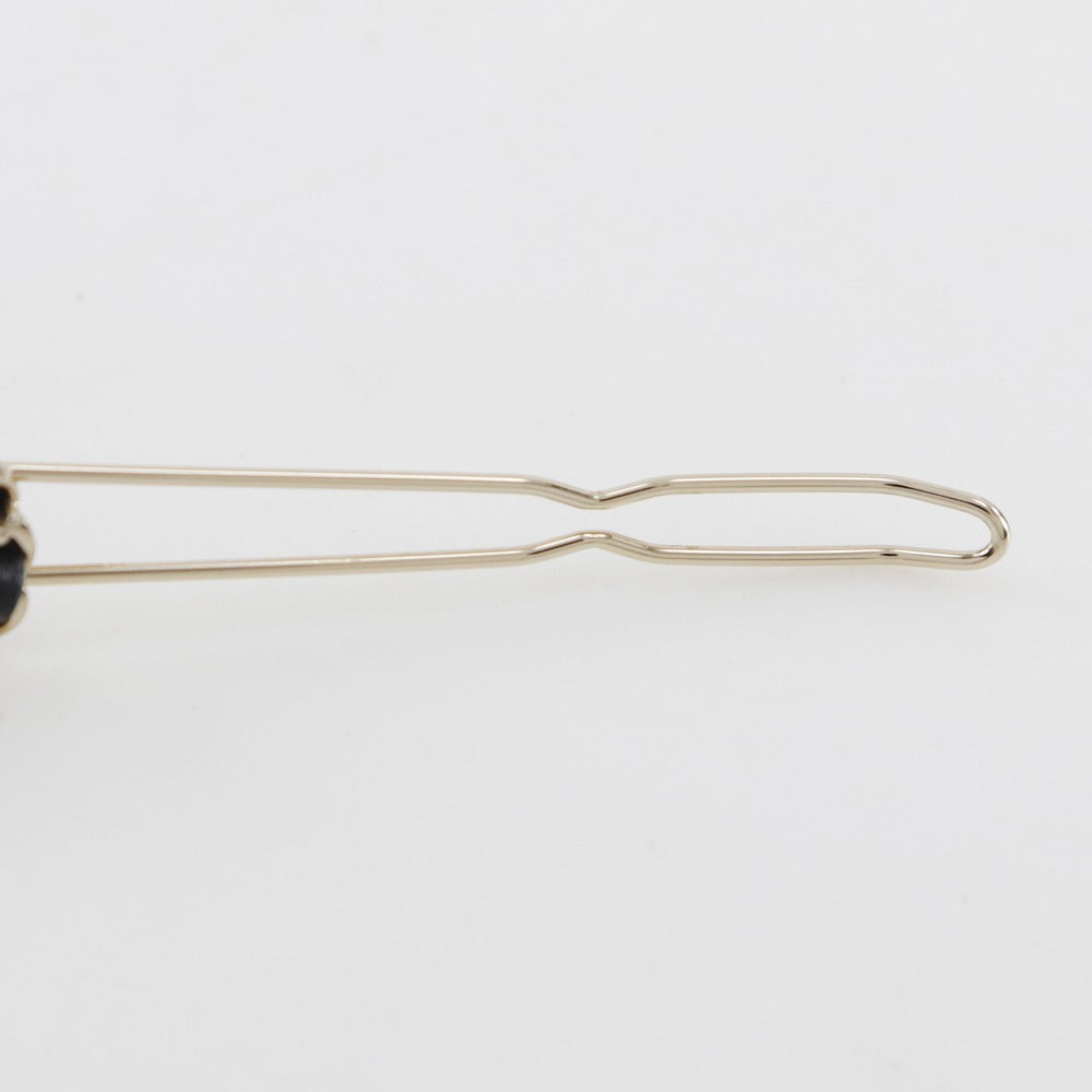 CHANEL Valletta Leather, Plated Gold black Chain Barrette CHANEL logo