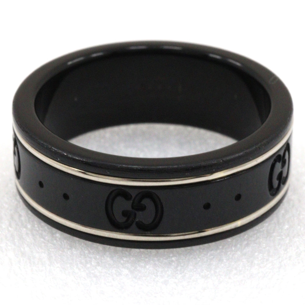 GUCCI Ring K18 White Gold, Corundum black Icon thin band unisex(Unisex) 15