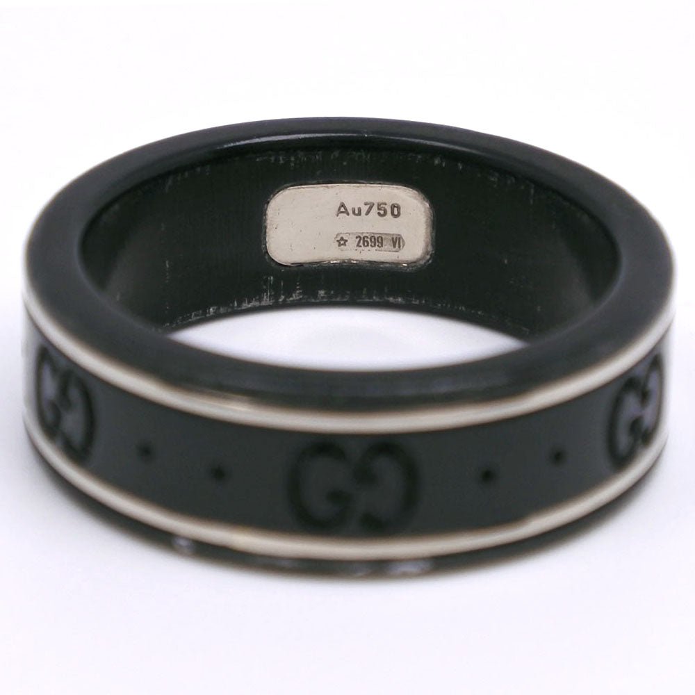 GUCCI Ring K18 White Gold, Corundum black icon GG thin band mens