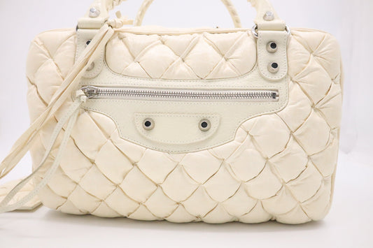 Balenciaga City Tote in Cream Quilted Leather
