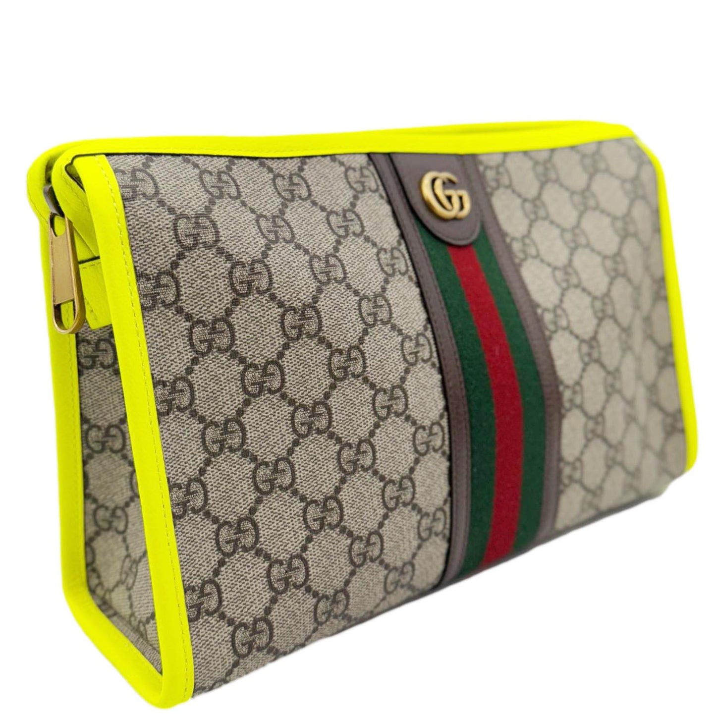 GUCCI Ophidia GG Supreme Toiletry Case Neon Yellow 598234