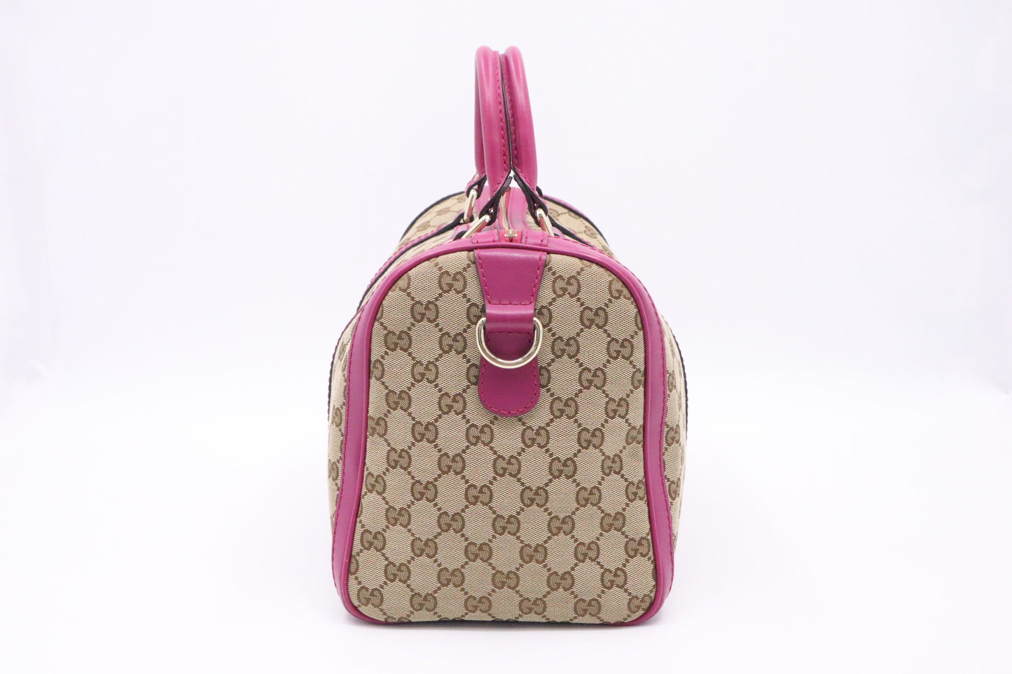 Gucci Boston Bag in Brown Canvas & Fuschia Leather