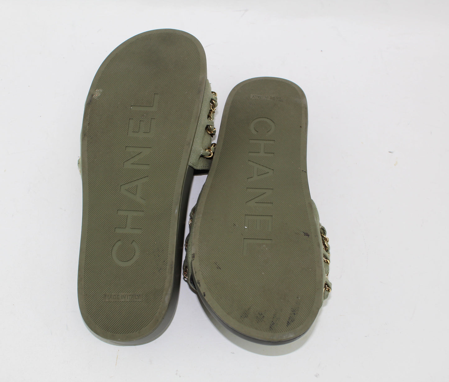 CHANEL CANVAS CHAIN SLIDES SIZE 41