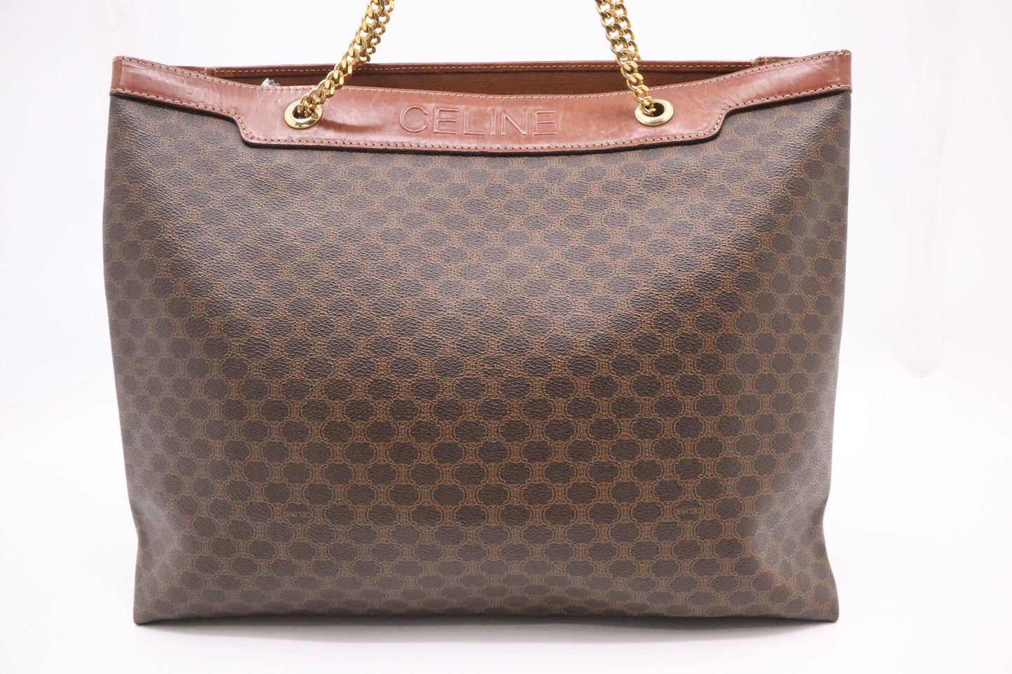 Celine Chain Tote in Brown Macadam Canvas