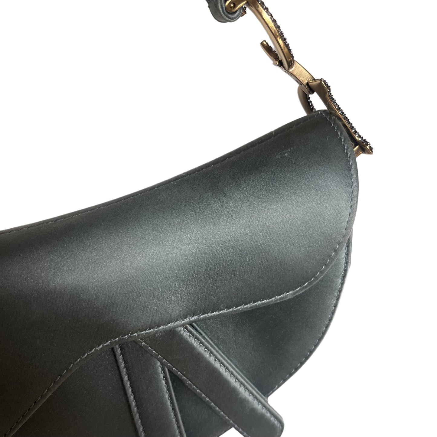 Dior Saddle Mini Silk Blue Grey with Crystal Embedded Buckles