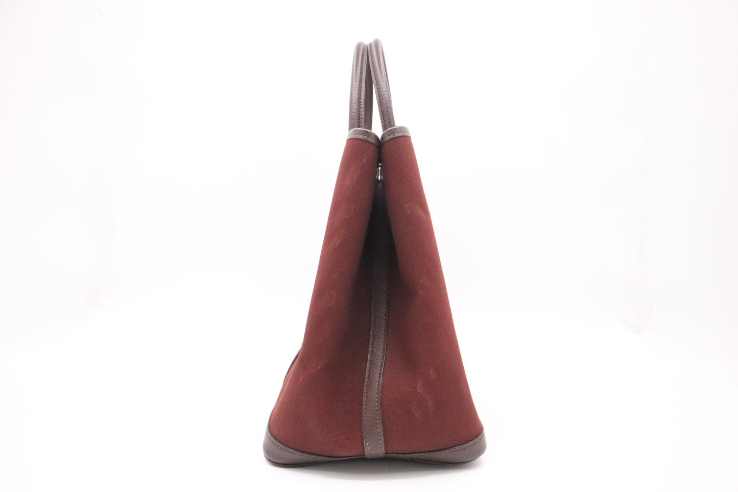 Hermes Garden Party 36 in Maroon Canvas & Dark Brown Leather