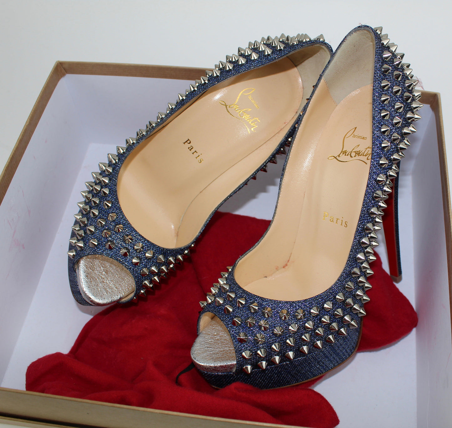 CHRISTIAN LOUBOUTIN METALLIC LADY PEEP SPIKES 150MM