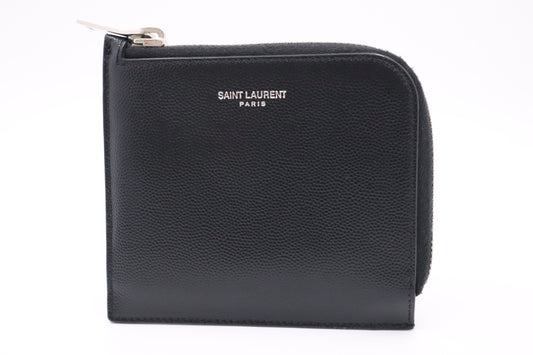 YSL Saint Laurent Zippy Card Case in Black Pebbled Leather