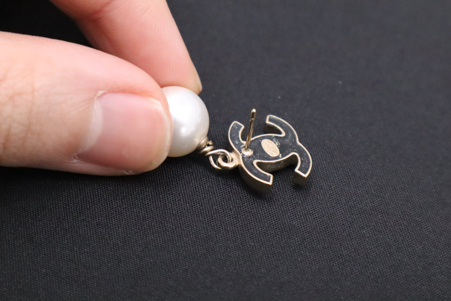 Chanel Black CC Earrings with Pearls