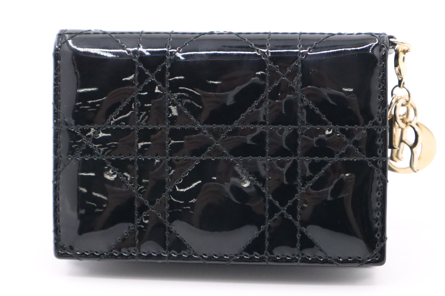 Dior Lady Dior Compact Wallet in Black Patent Cannage Leather