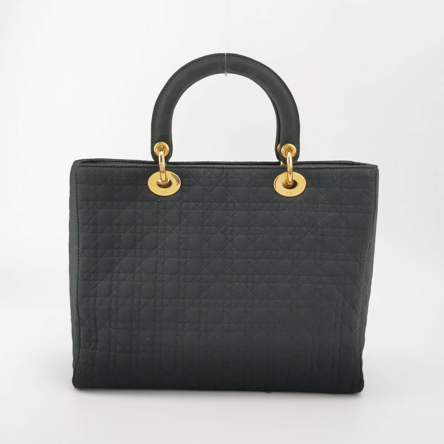 Lady Dior Vintage Large Black Cloth with Yellow Gold-tone Hardware