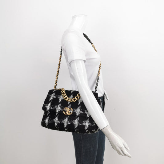 Chanel 19 Bag 2021 Medium Black White Checkered Tweed Bag