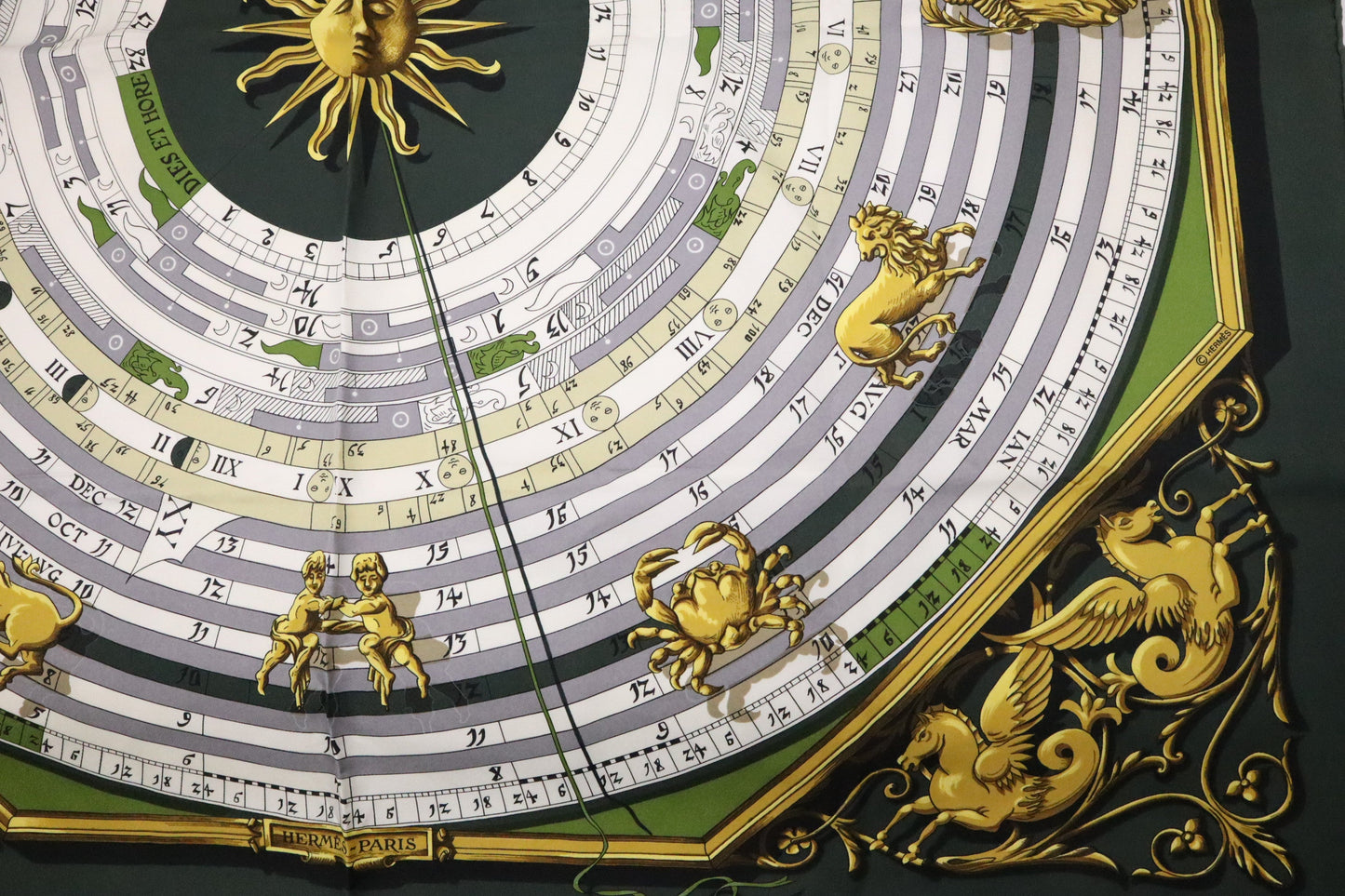 Hermes Carre 90 Astrologie "Dies Et Hore" in Green Silk