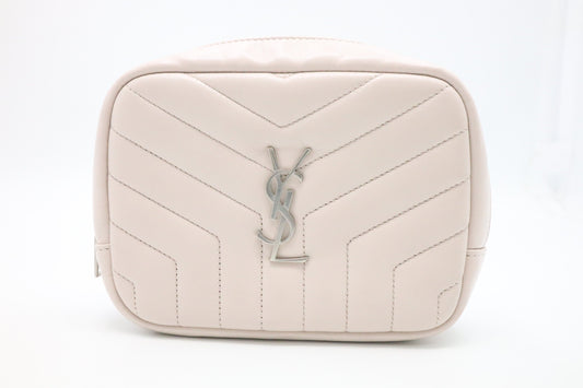 YSL Saint Laurent Loulou Cosmetic Pouch in Pink Chevron Leather