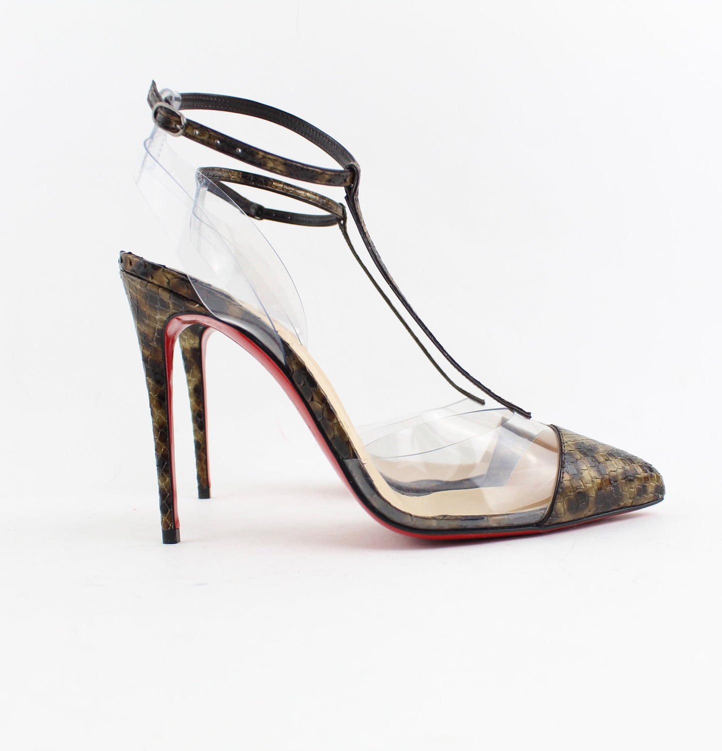 CHRISTIAN LOUBOUTIN NOSY 100 PYTHON LEO/PVC SIZE 37.5