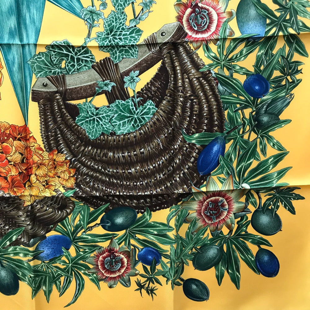 HERMES scarf silk Yellow x green Carre90 Passiflores Passion Flower Women
