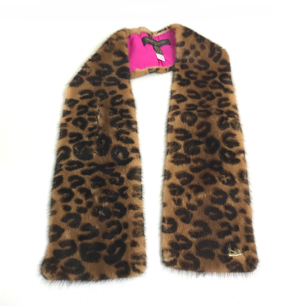 LOUIS VUITTON Scarf M72245 Fur, Silk Brown x pink Leopard leopard print leopard Escharpe Vizon Women