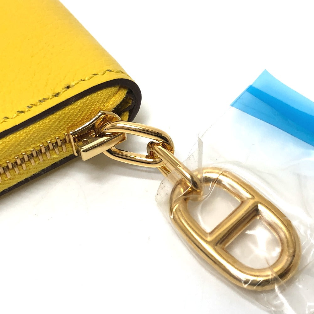 HERMES Card Case Evercolor yellow Chene Dunkle Zip Angor unisex(Unisex)