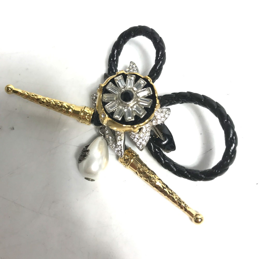 LOUIS VUITTON Brooch MP2197 Leather, Metal black Accessories Faux Pearl Fleur Bijoux Women