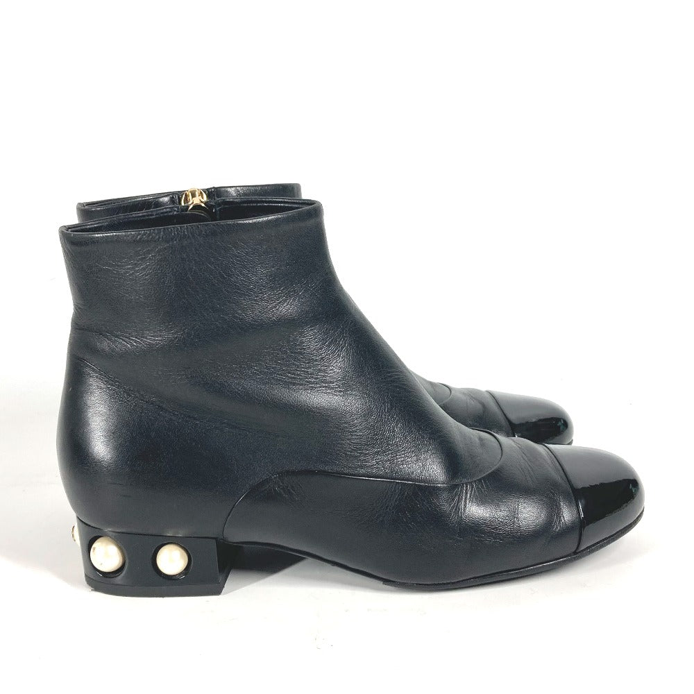 CHANEL boots G32239 leather black CC COCO Mark Fake pearl Women 35.5