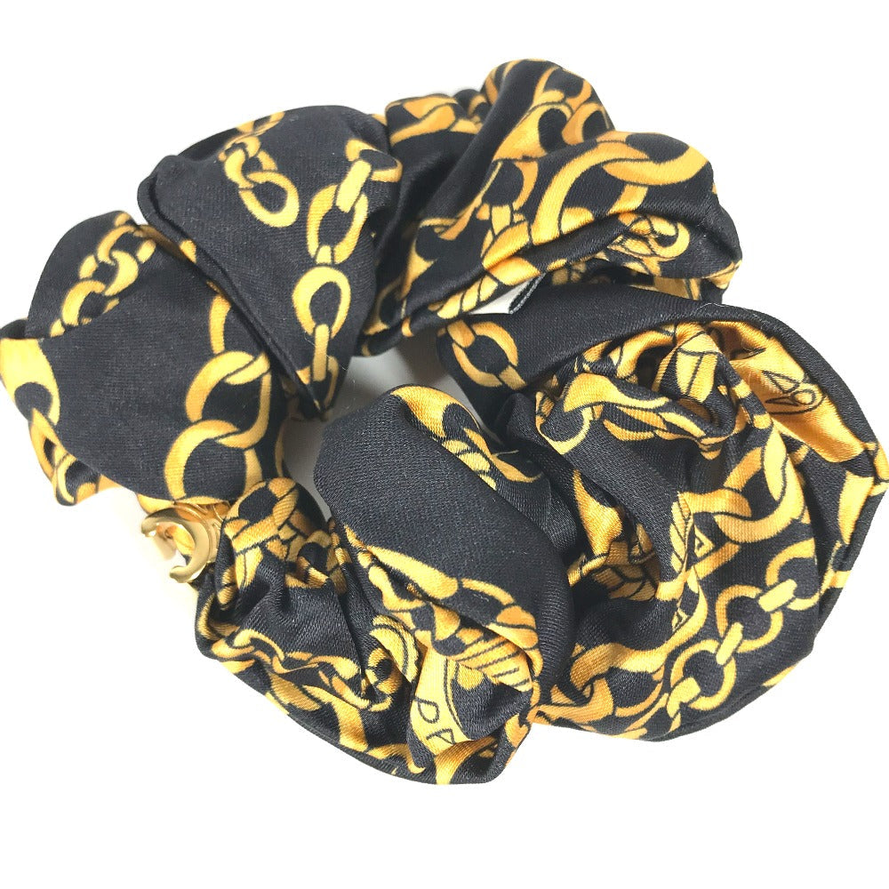 CELINE hair accessory silk black Triomphe ChainPattern Women