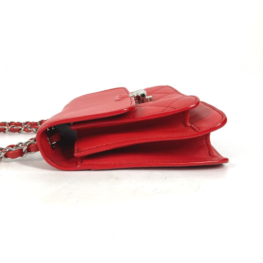 CHANEL Shoulder Bag leather Red WChain Double CC COCO Mark
