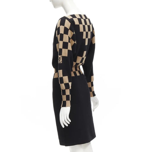 LOUIS VUITTON DAMIER CHECK WOOL MID LENGTH DRESS