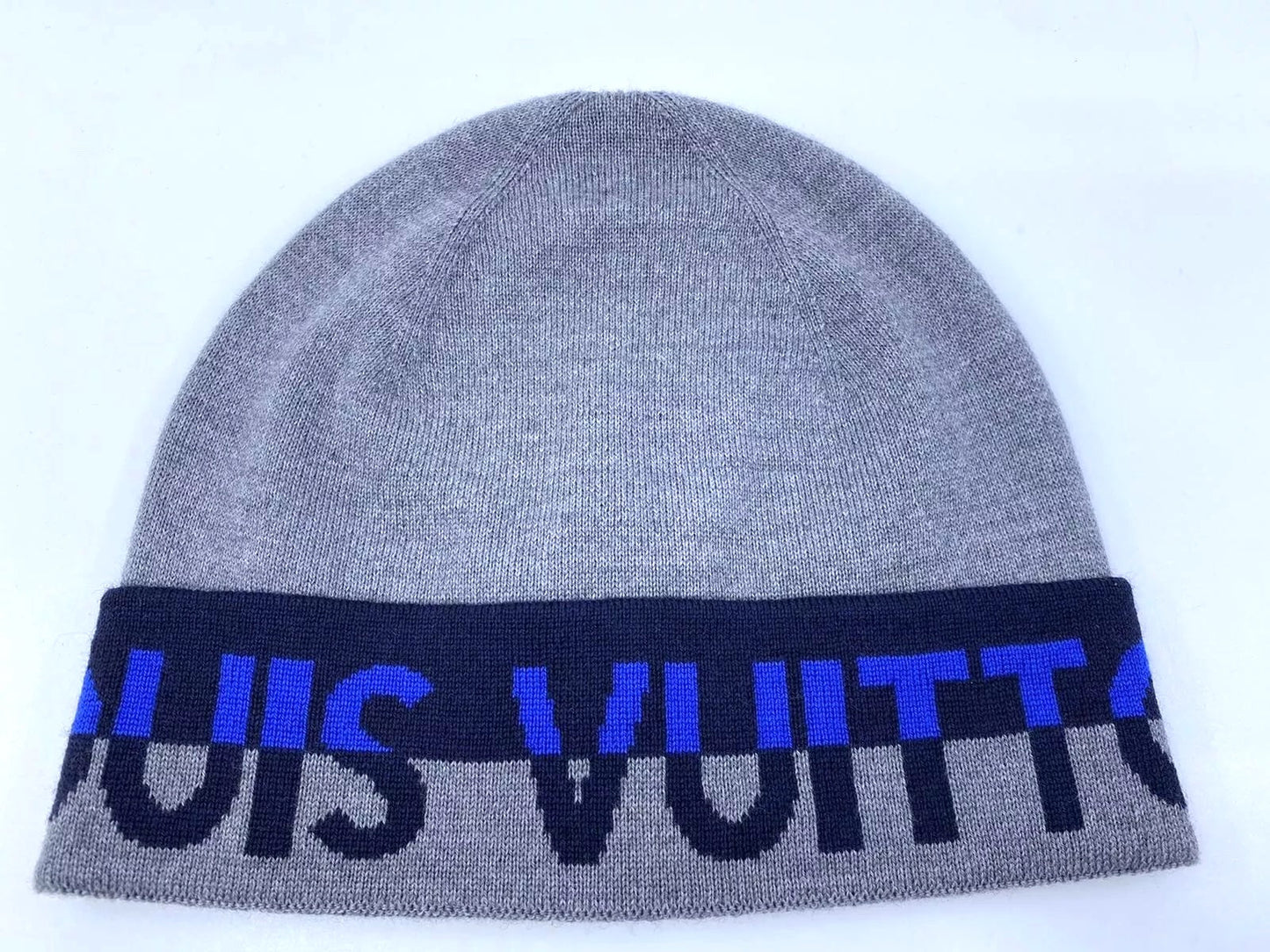 LOUIS VUITTON GREY BLUE HORIZON WOOL BEANIE HAT