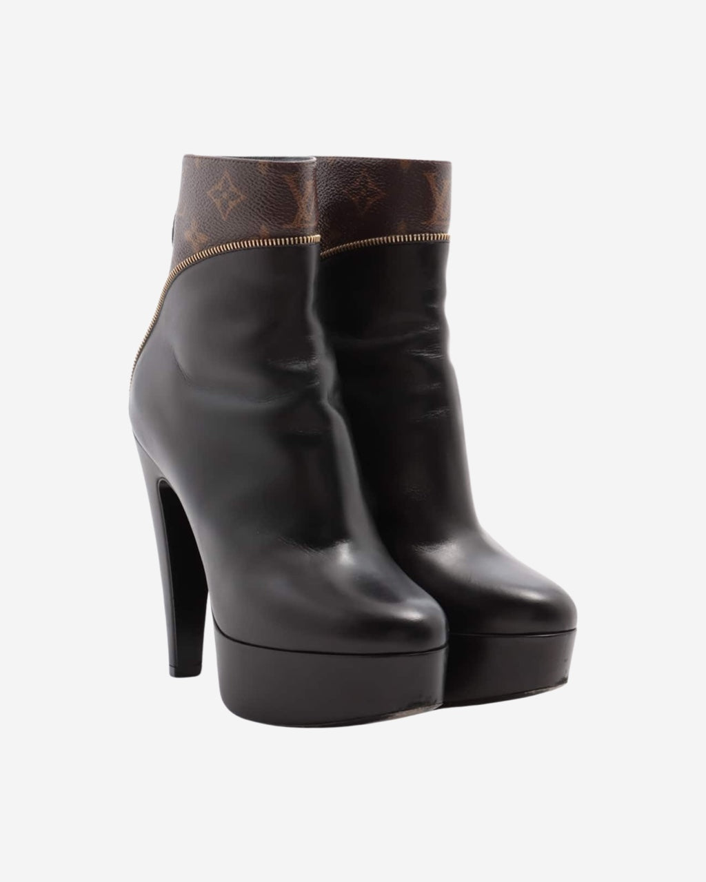 LOUIS VUITTON MONOGRAM LEATHER PLATFORM ANKLE BOOTS