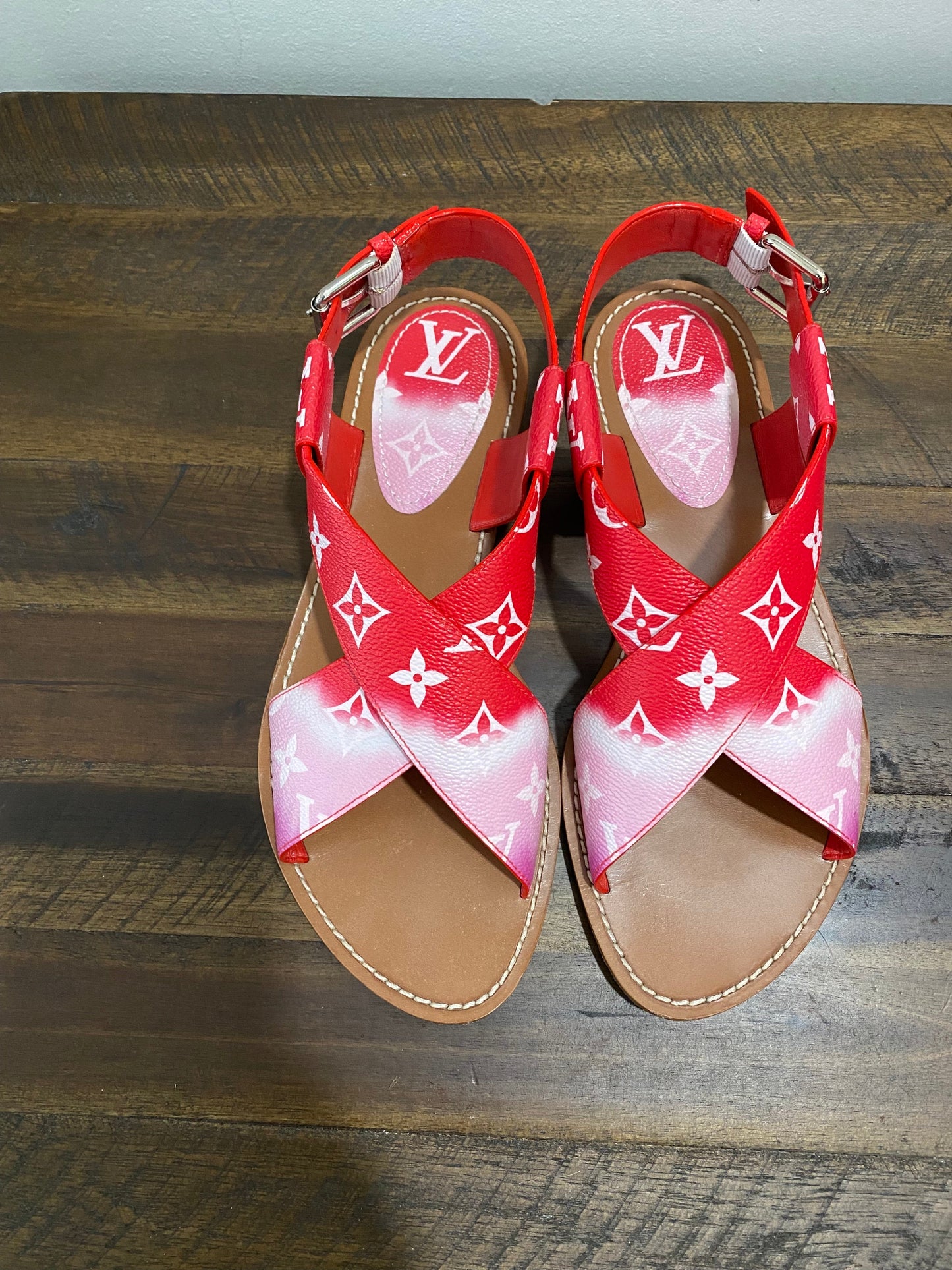 LOUIS VUITTON MONOGRAM ESCALE PALMA FLAT SANDALS