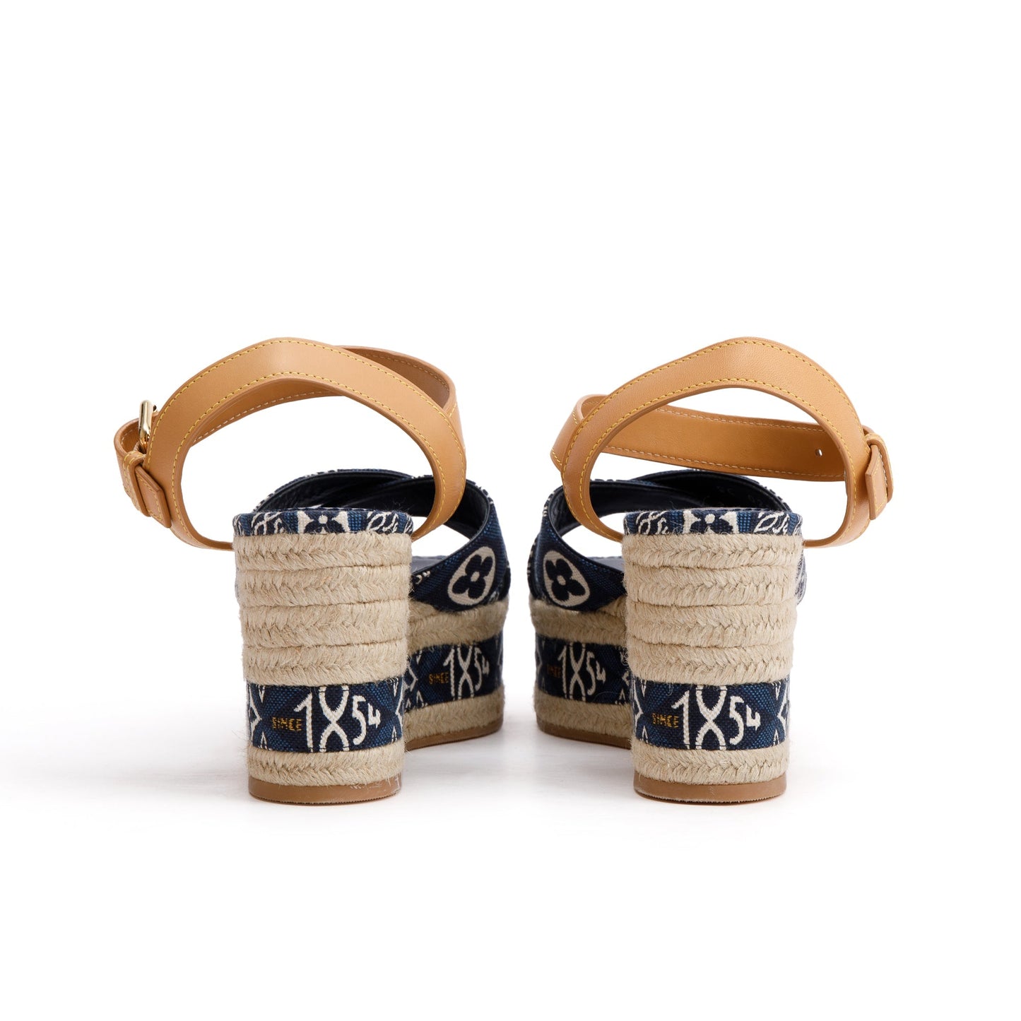 Louis Vuitton 2020 Blue Jacquard Canvas Since 1854 Boundary Wedge Sandals, Size 39
