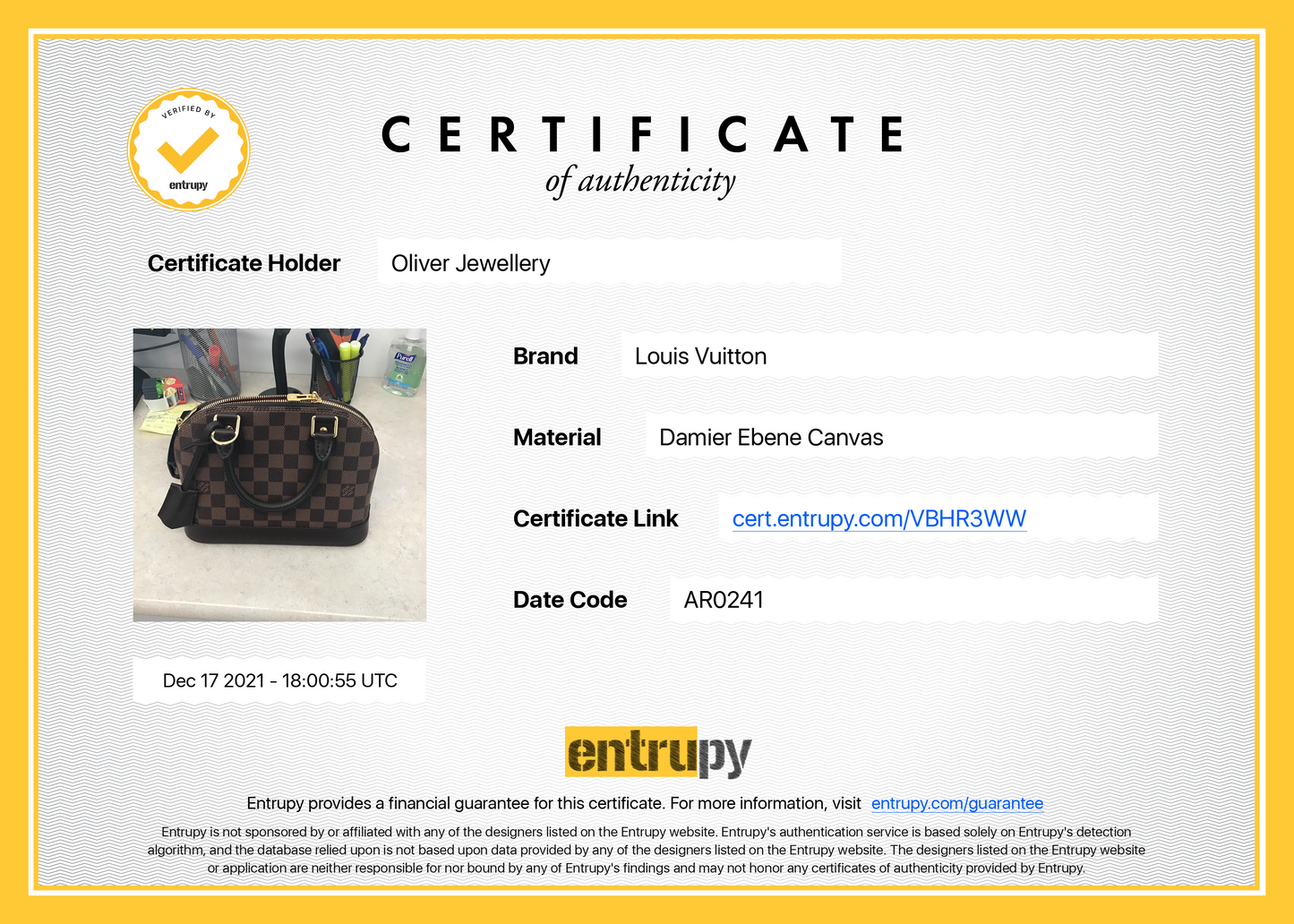 Louis Vuitton 2021 Damier Ebene Alma BB