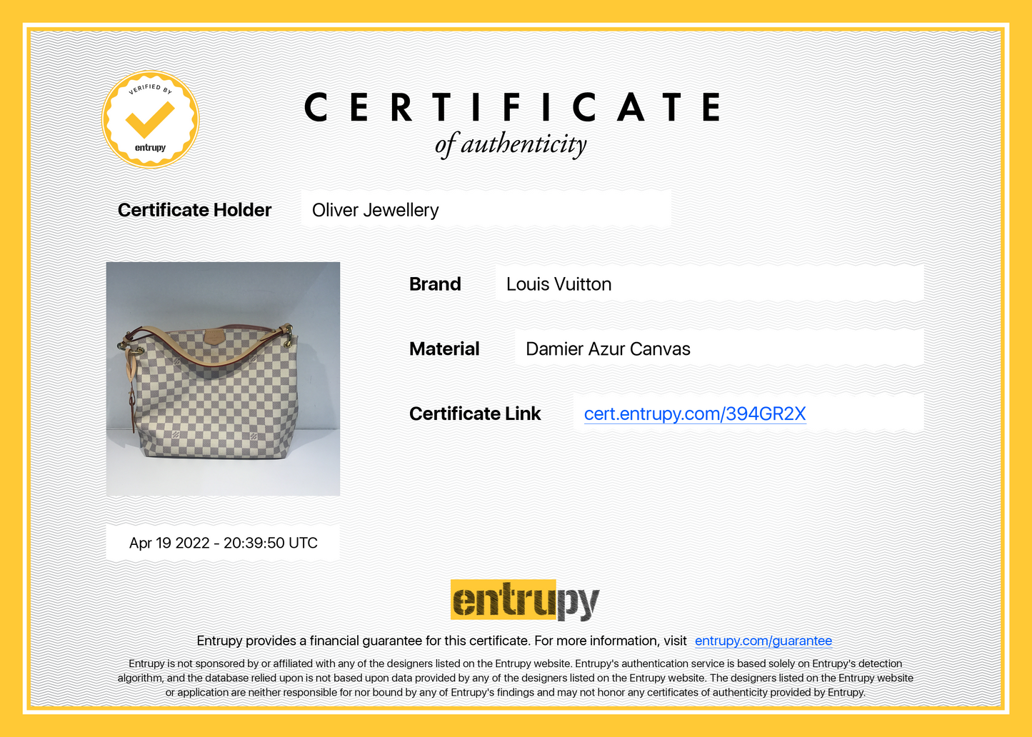 Louis Vuitton 2022 Damier Azur Graceful PM
