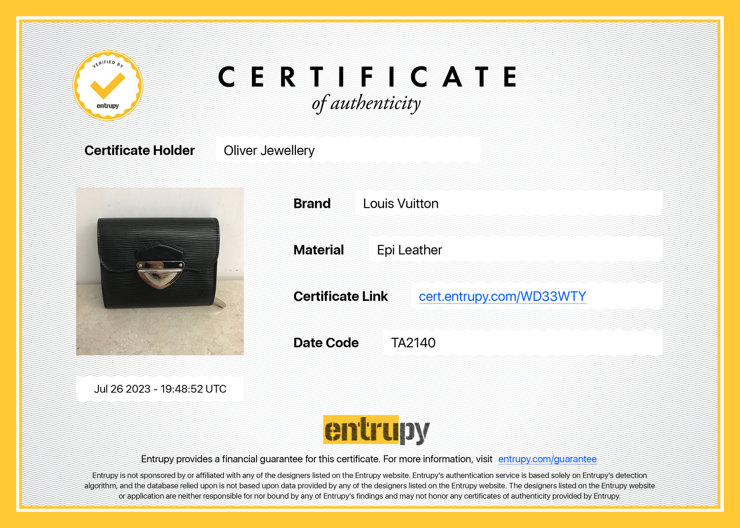 Louis Vuitton Black Epi Joey Wallet