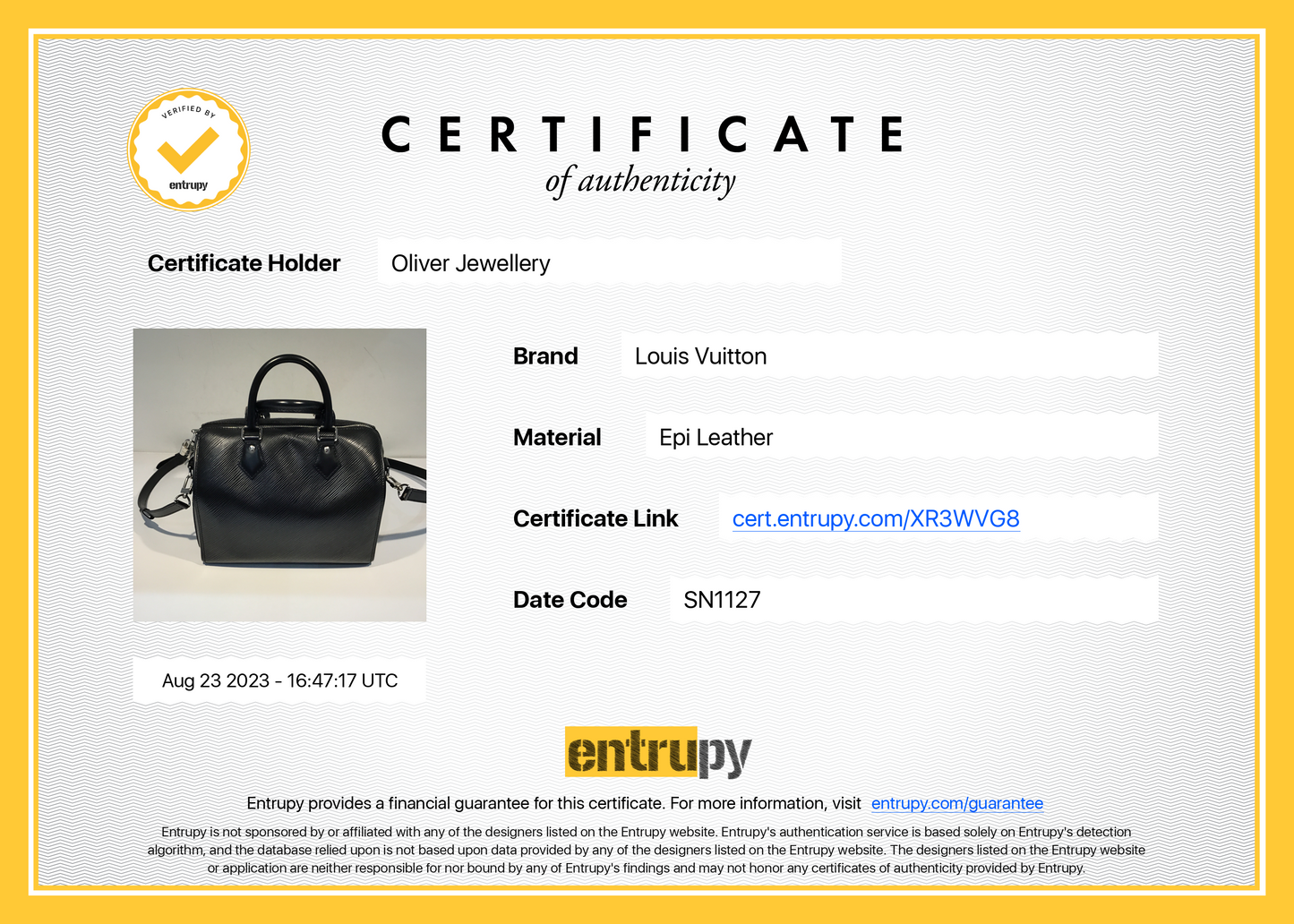 Louis Vuitton Black Epi Leather Speedy Bandouliere 25