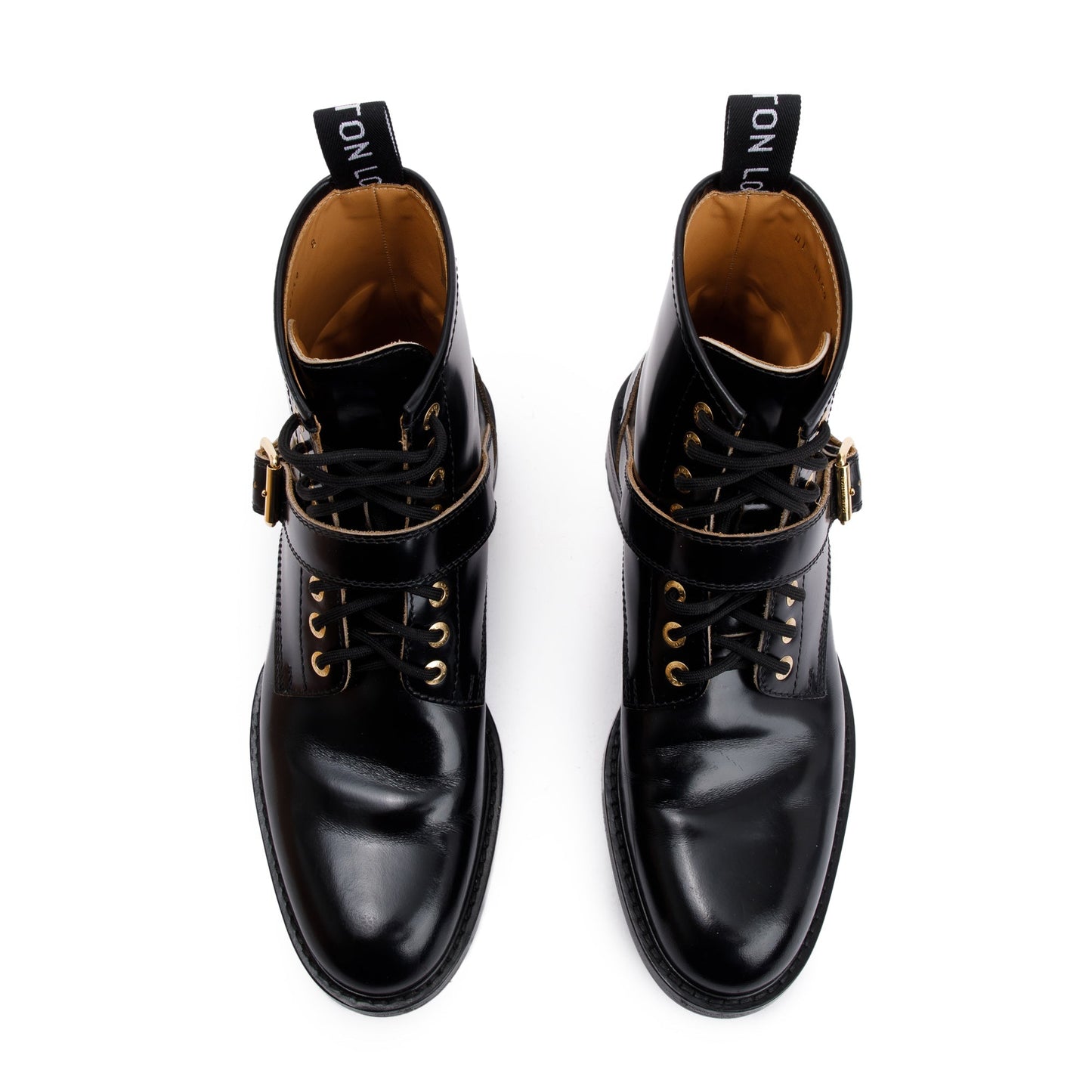 Louis Vuitton Black Leather Combat Boots, Size 8