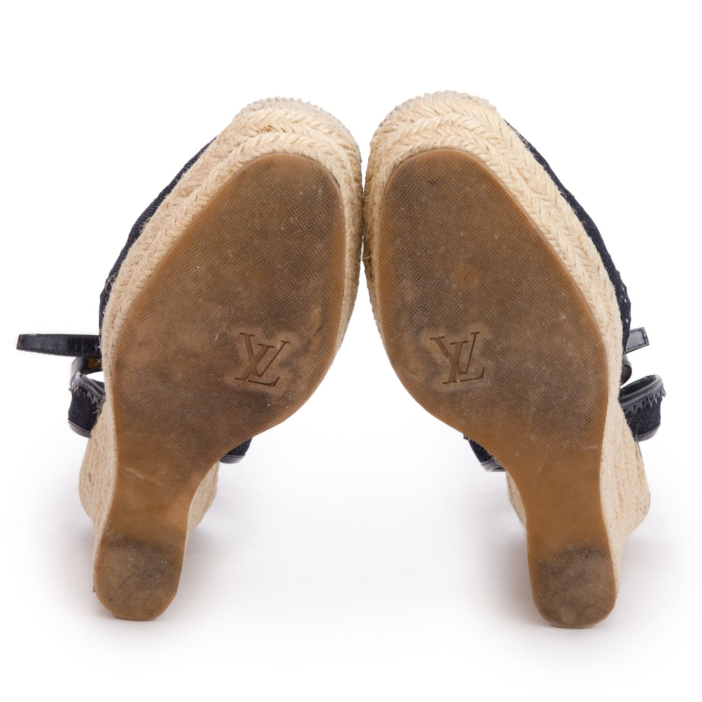 Louis Vuitton Blue Monogram Denim Wedge Espadrille Sandals, Size 36
