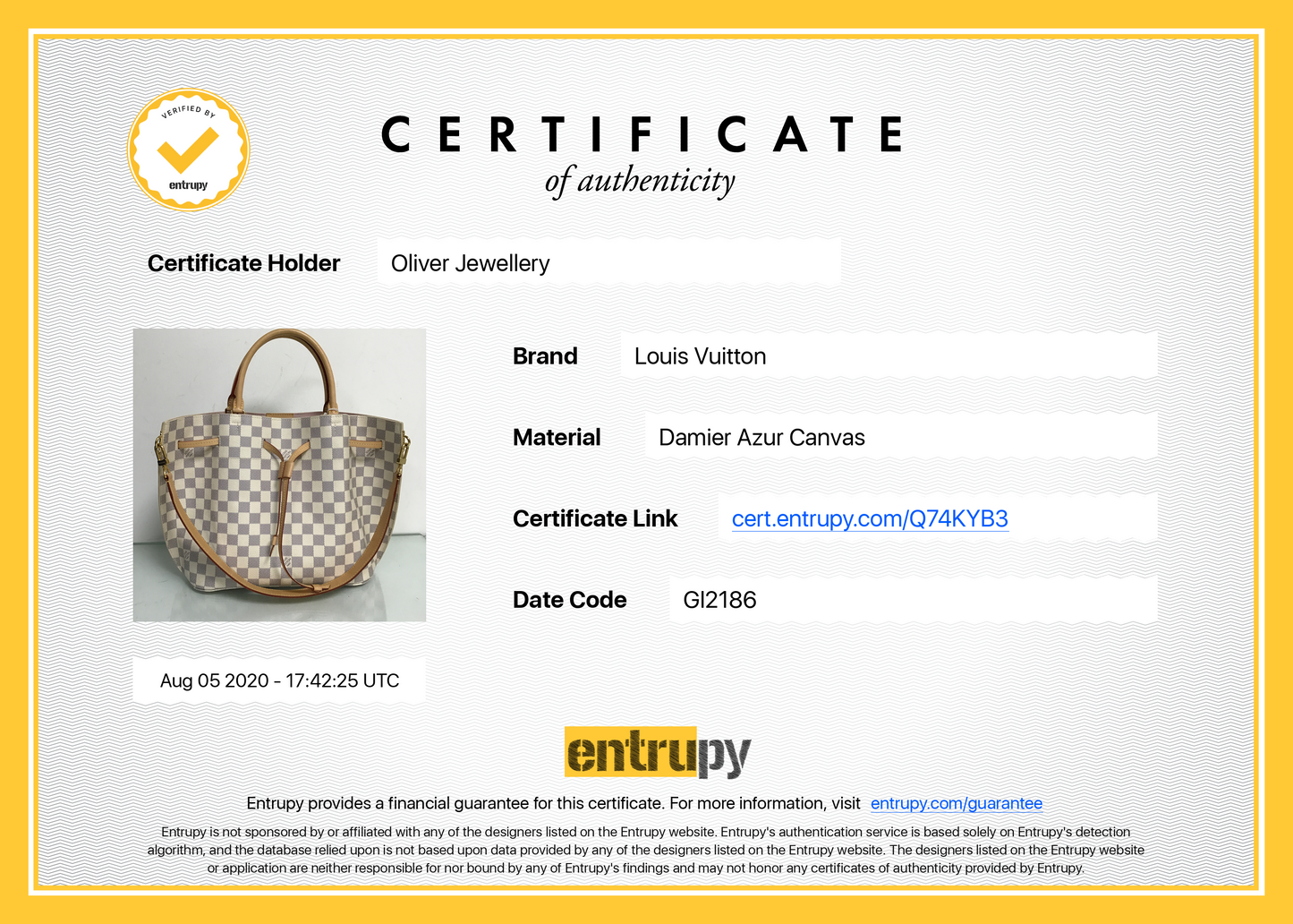Louis Vuitton Damier Azur Girolata Bag