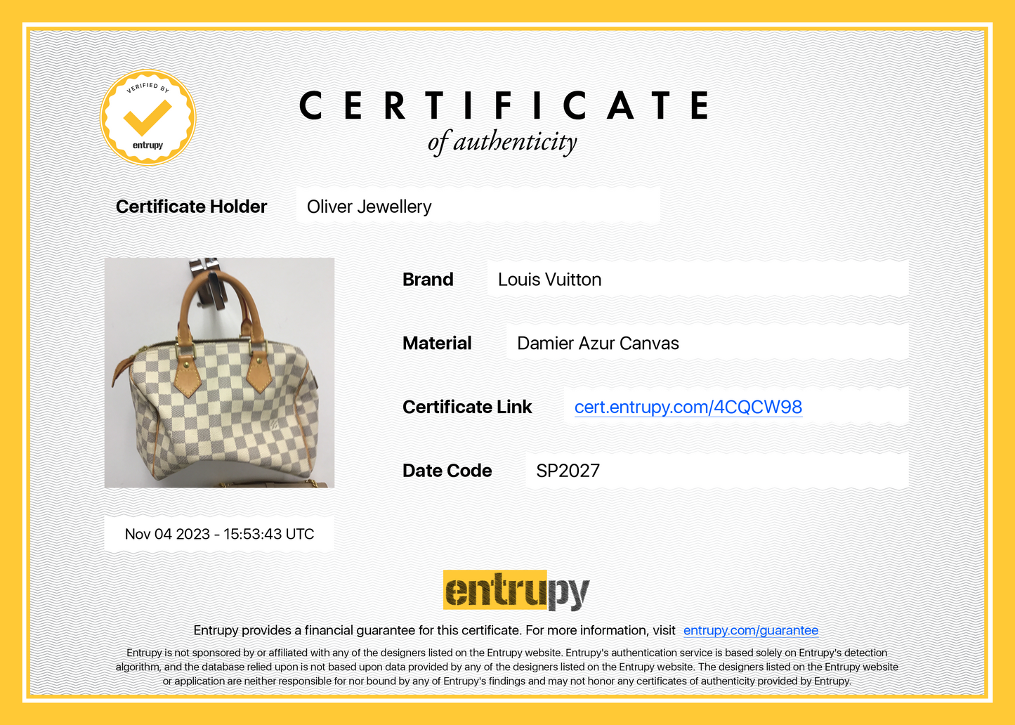 Louis Vuitton Damier Azur Speedy 25