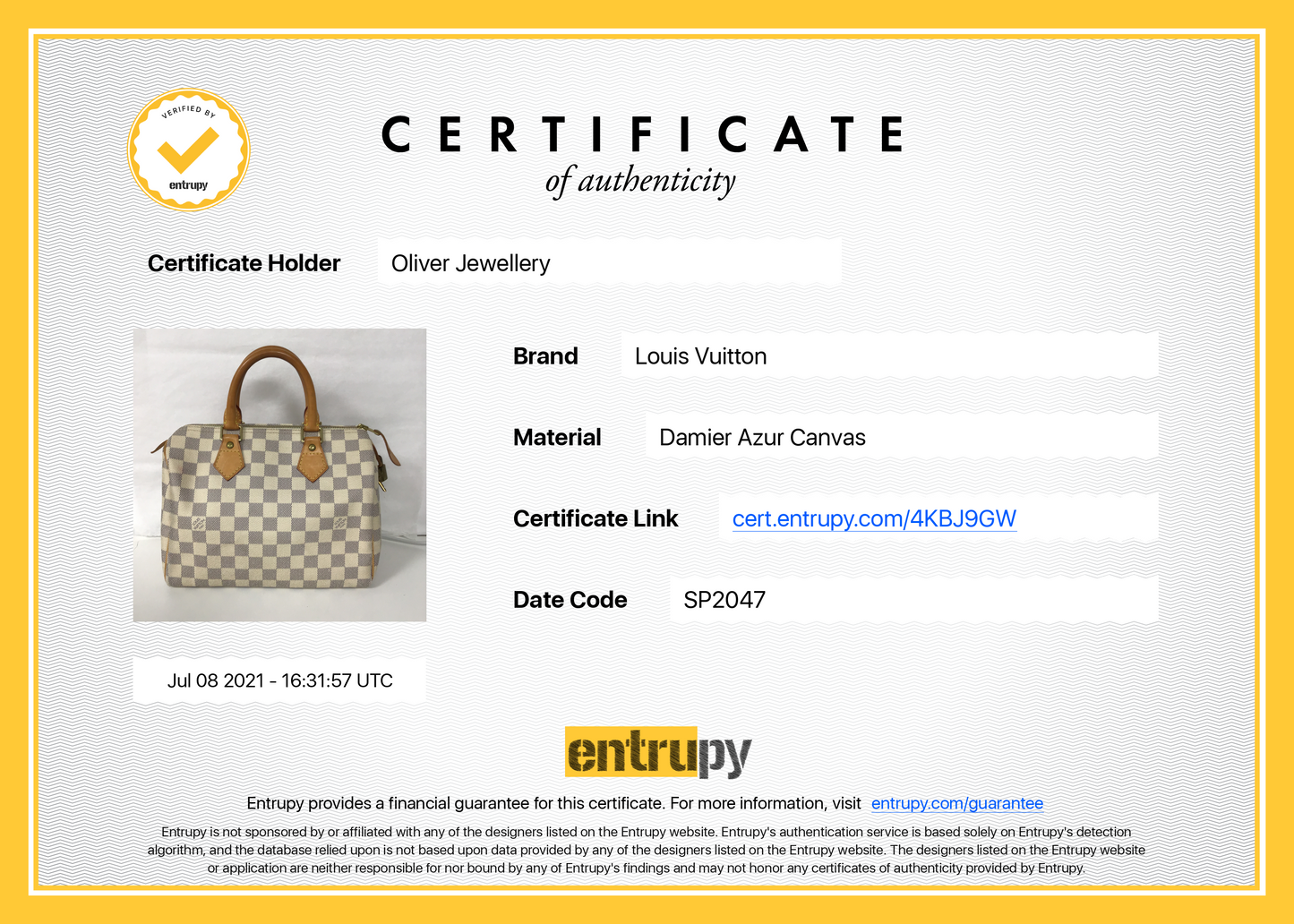 Louis Vuitton Damier Azur Speedy 25